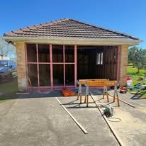 Garage with new framing in the door opening