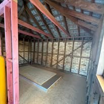 Inside the garage, stripped back