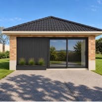 The finished garage look with sliding doors and dark cladding