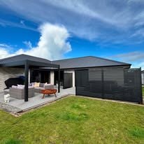 The finished outdoor area from the lawn